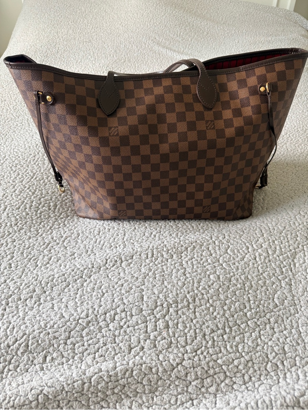Louis Vuitton Neverfull GM Damier Ebene Articles de Voyage Red Interior Tote
